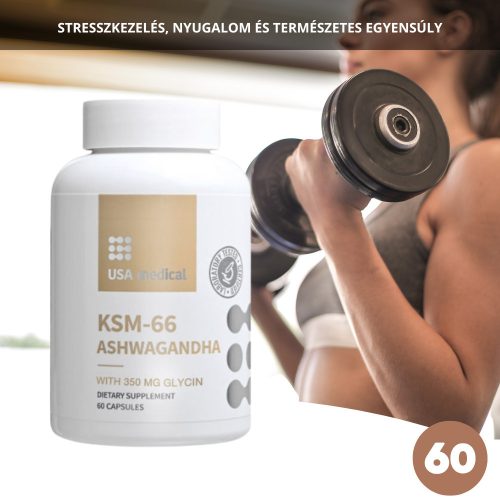 USA medical Ashwagandha® KSM66 kapszula glicinnel 60 db