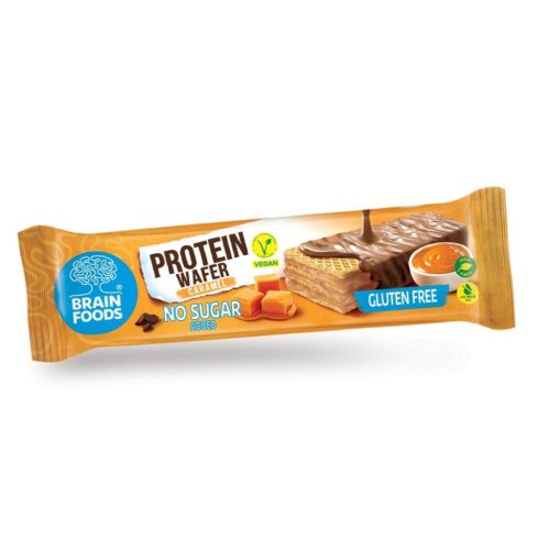 Brain Foods gluténmentes ostyaszelet csokoládéba mártott, karamellás kakaós krémmel töltött proteinnel édesítőszer 40 g